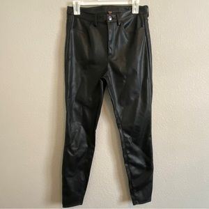 Free People Faux Leather Black Pants Button Closure Size 30